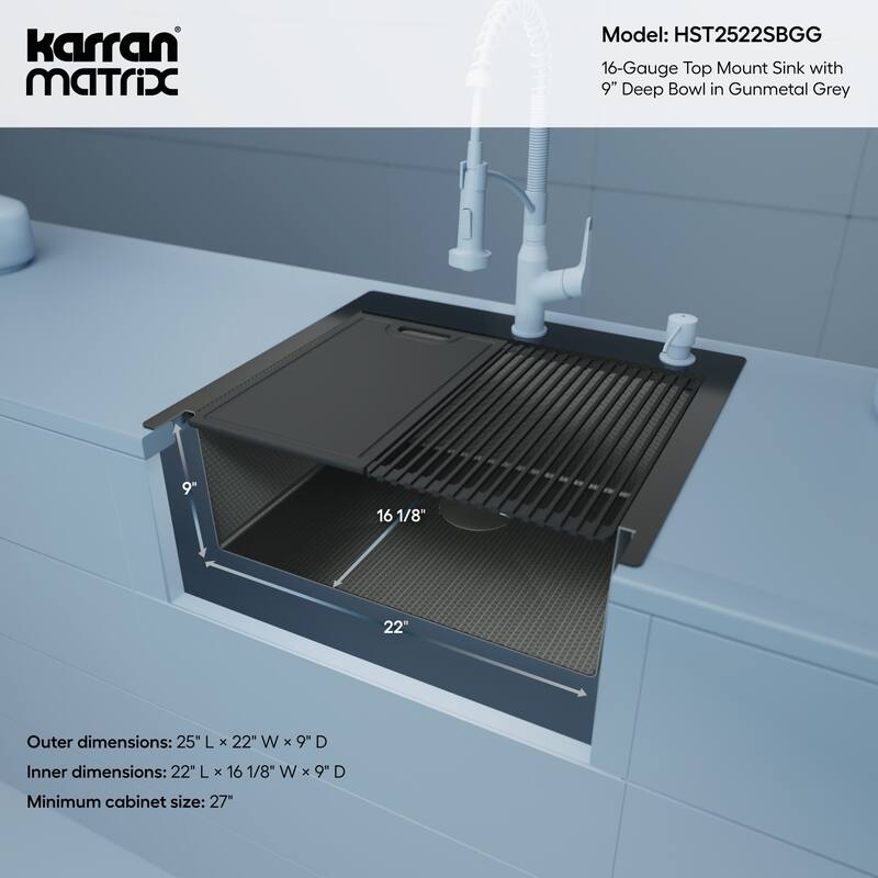 Karran USA HST2522SB Matrix 25" Drop In Single Basin Stainless Steel