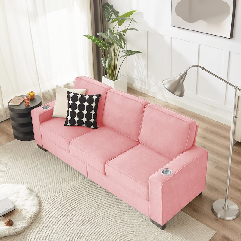 83.86"Snowfleece Fabric sofa,Modern Compressed Couch,3-Seater Sofa,Furniture