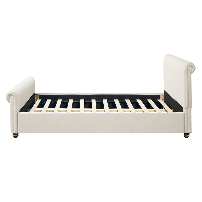 Christopher Knight Home - Modern Linen Upholstered Bed Frame with Solid Wood Legs and a Robust Headboard and Footboard