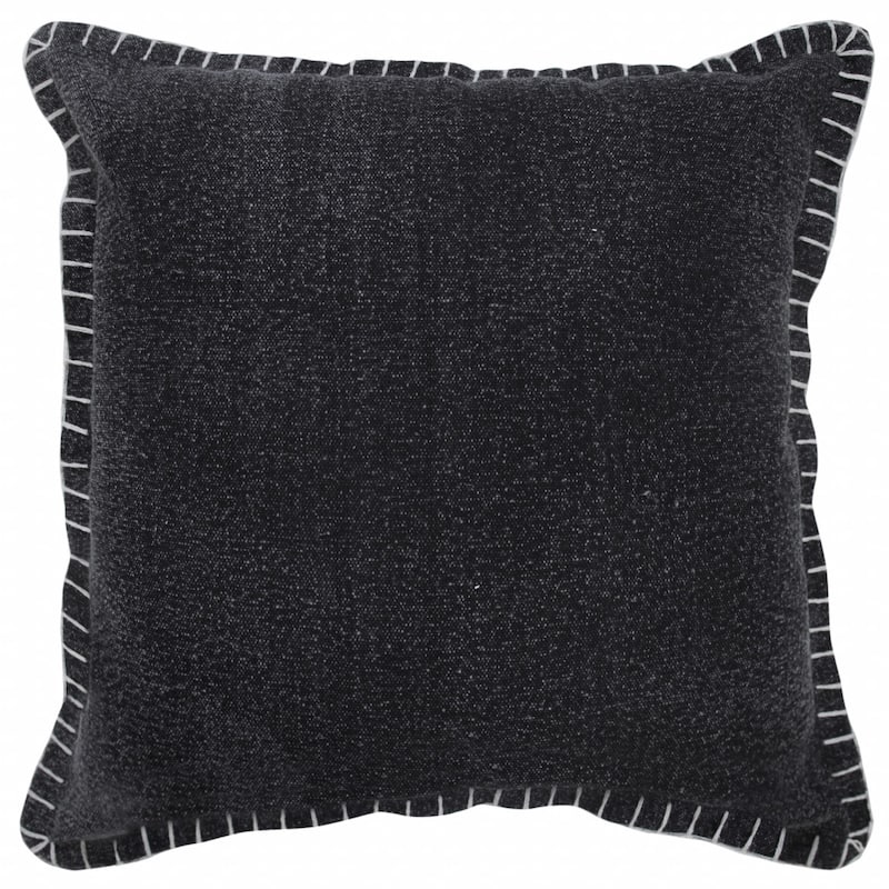 HomeRoots 20" X 20" Jet Black 100% Cotton Zippered Pillow