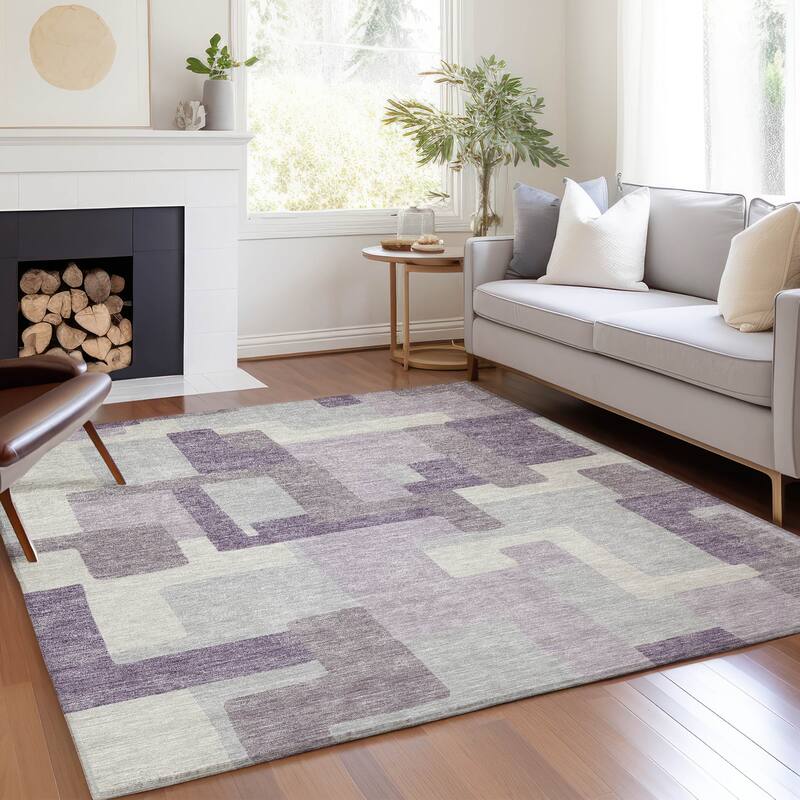 Machine Washable Indoor/ Outdoor Chantille Contemporary Blocks Rug