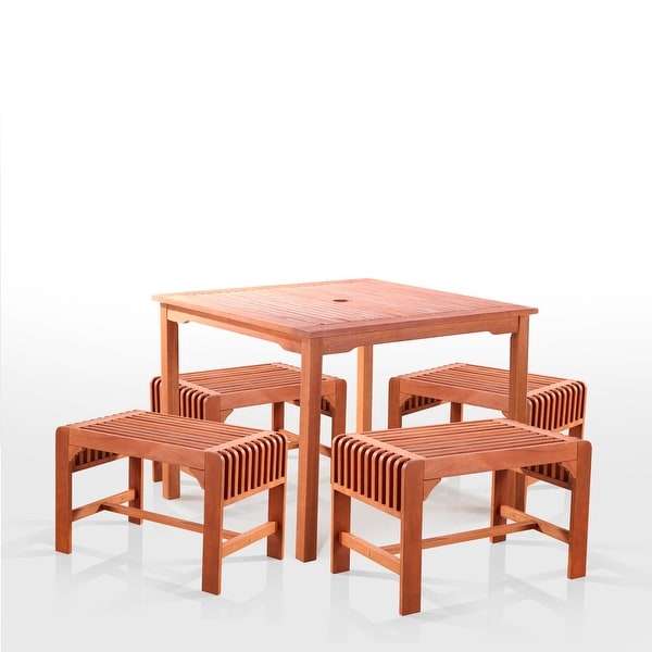 Slatted Wood 5-piece Square Outdoor Dining Set. Opens flyout.