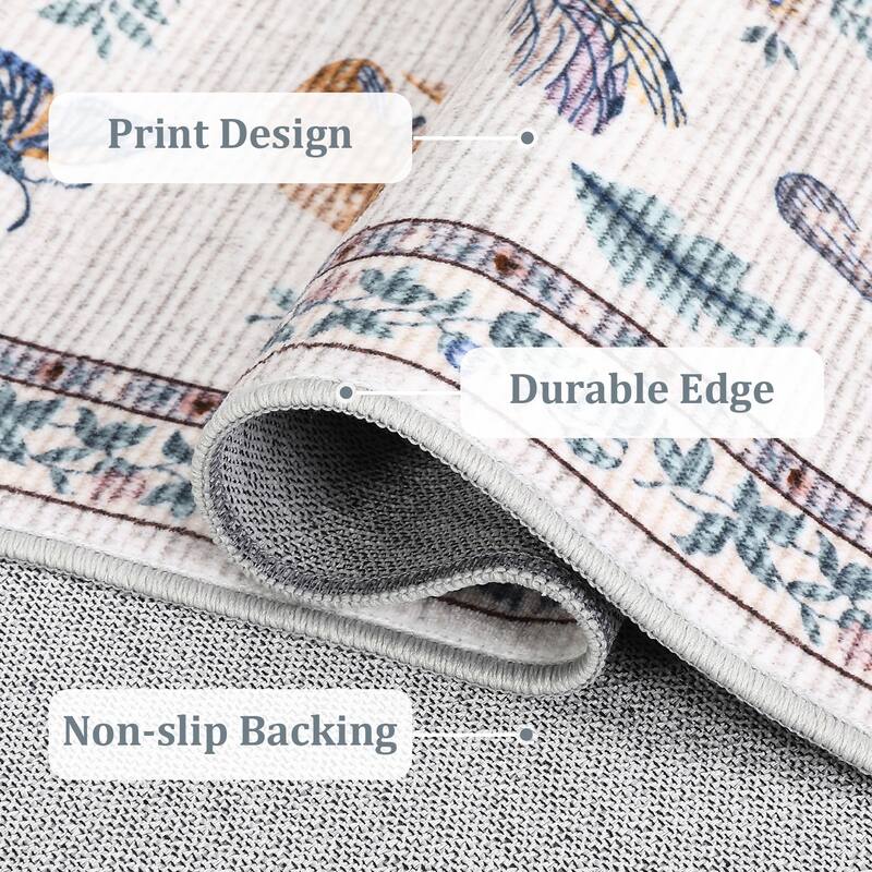 Area Rugs for Living Room Modern Insect Rug Mushroom Pattern Rug Soft Washable Non Slip Low Pile Rug