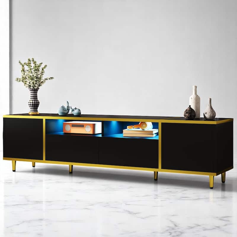 70.9" TV Stand with LED Lights,Drawers, Cabinets & Open Shelves,Entertainment Console Center for TVs up to 75",storage cabinets
