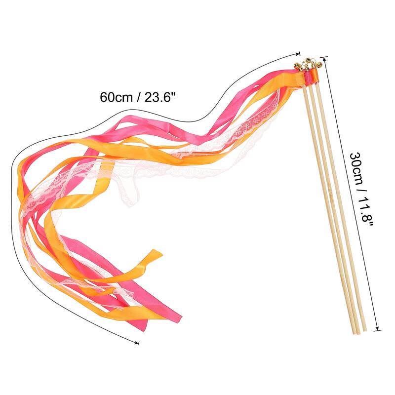 50Pcs Lace Silk Ribbon Fairy Sticks Wands for Wedding Party - Fuchsia,Orange