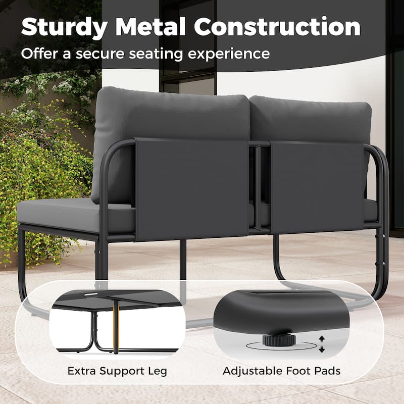 Gymax Set of 4 Patio Furniture Set w/Cushions & Tempered Glass Coffee