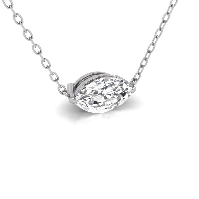Marquee Lab Grown 1/2 Carat Floating Marquise Diamond Solitaire Pendant in 14K White Gold
