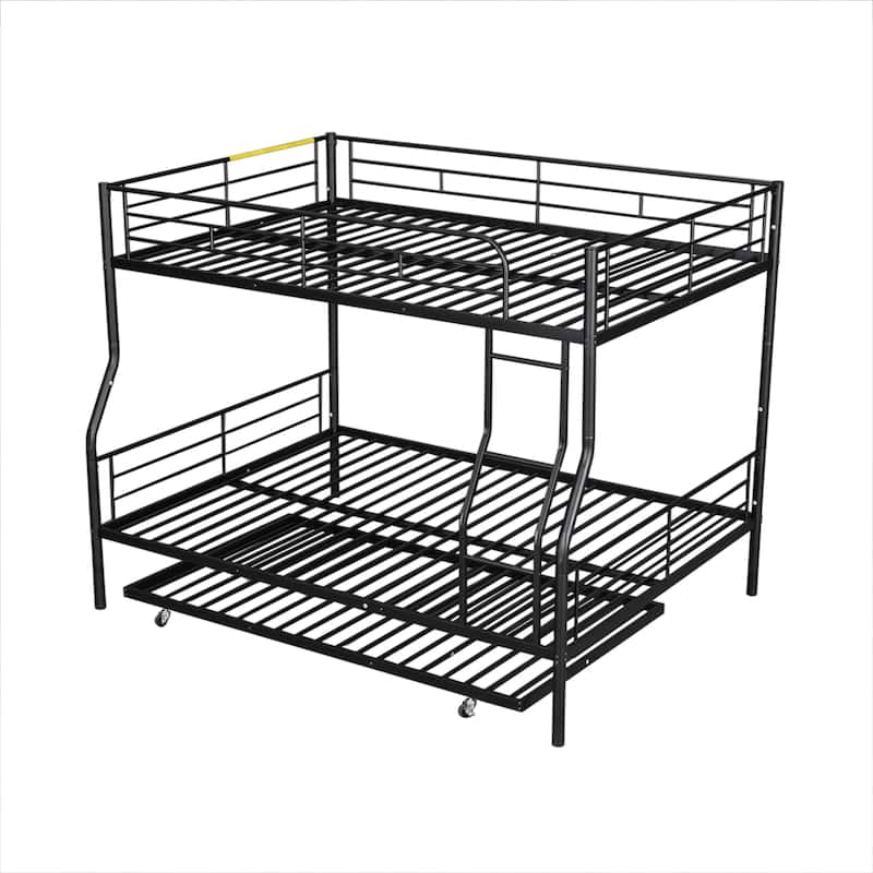 Full XL Over Queen Metal Bunk Bed with Trundle in Black