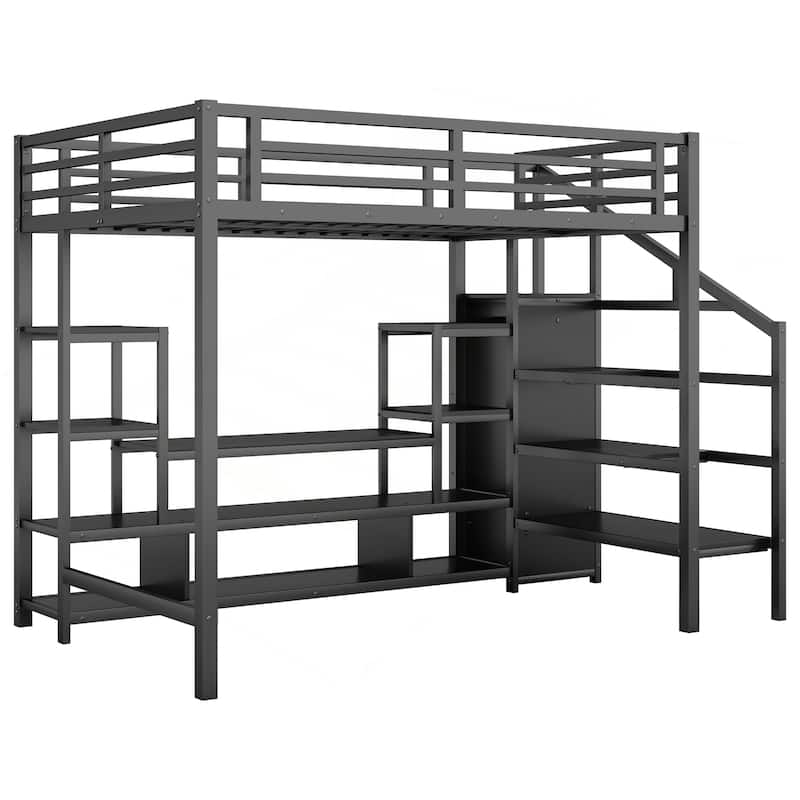 Versatile Metal Loft Bed with Integrated Entertainment