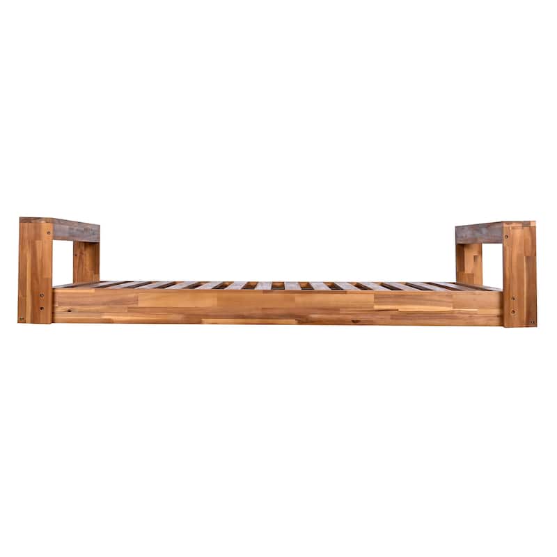 Twin Size Patio Acacia Wood Swing Frame with Hemp Ropes