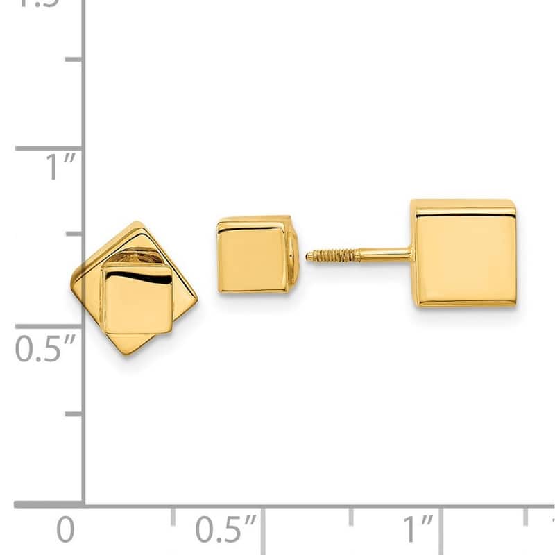 Curata 14k Yellow Gold 5mm-7mm Cube Front and Back Reversible Screw back Earrings