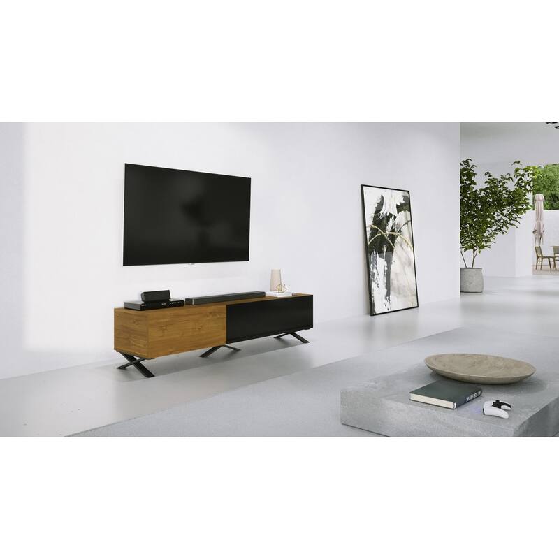 B-Modern Influencer 75" Modern IR Glass TV Stand - Natural Oak