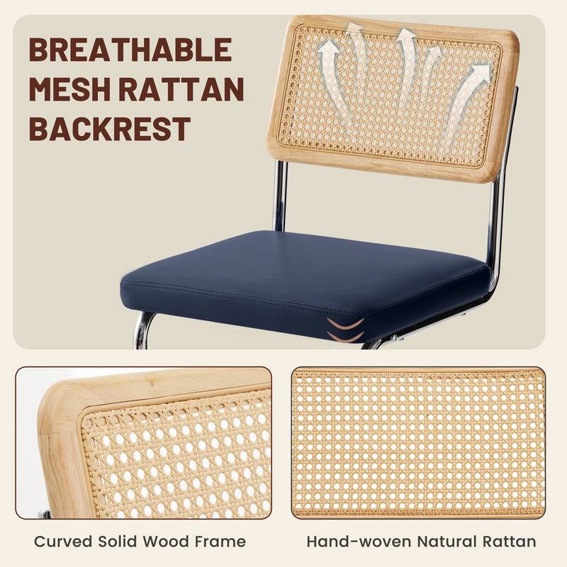 Set of 3 Counter Height Bar Stools with Woven Rattan Back and Footrest for Kitchen Island - 26" H