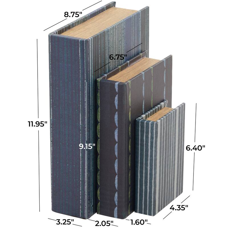 Burlap Leather Canvas Book Box Various Designs (Set of 3)