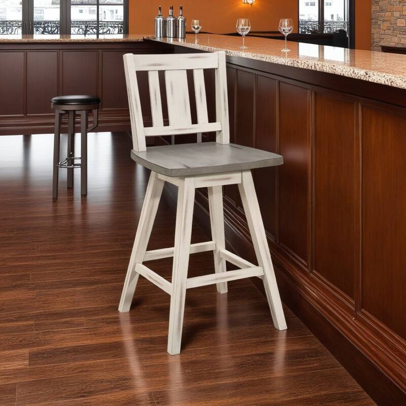 Ati Swivel Counter Height Chair Set of 2, Slatted White Wood, Gray