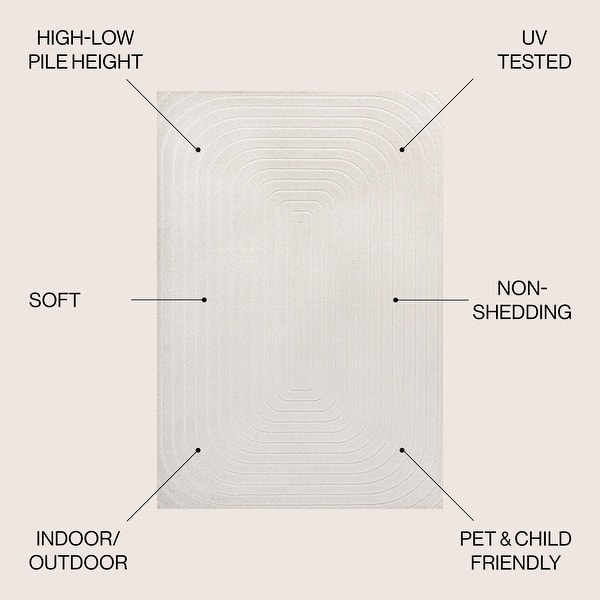 dimension image slide 1 of 8, JONATHAN Y Anders High-Low Modern Scandinavian Arch Stripe Monotone Ivory Indoor/Outdoor Rug
