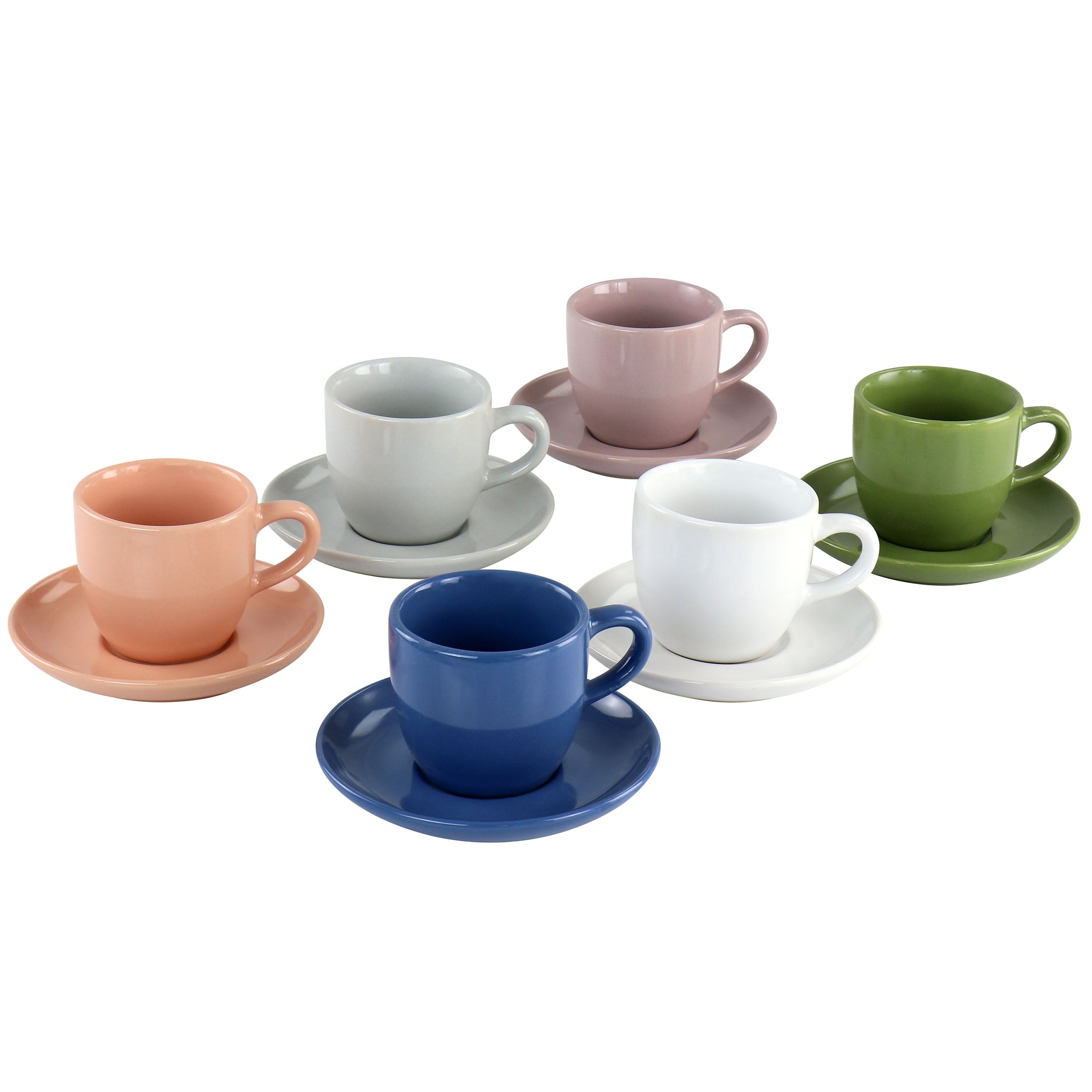 Mr. Coffee 12 Piece 3 Ounce Stoneware Espresso Cup and Saucer Set with Assorted Colors