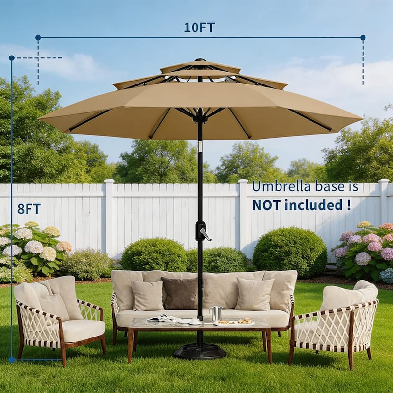 10Ft 3-Tier Patio Umbrella, with Vents, Easy Crank & Tilt