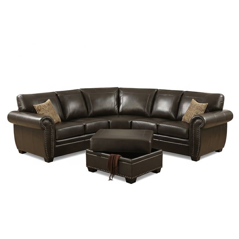AC Pacific Louis 3-piece Brown Living Room Sectional with Ottoman