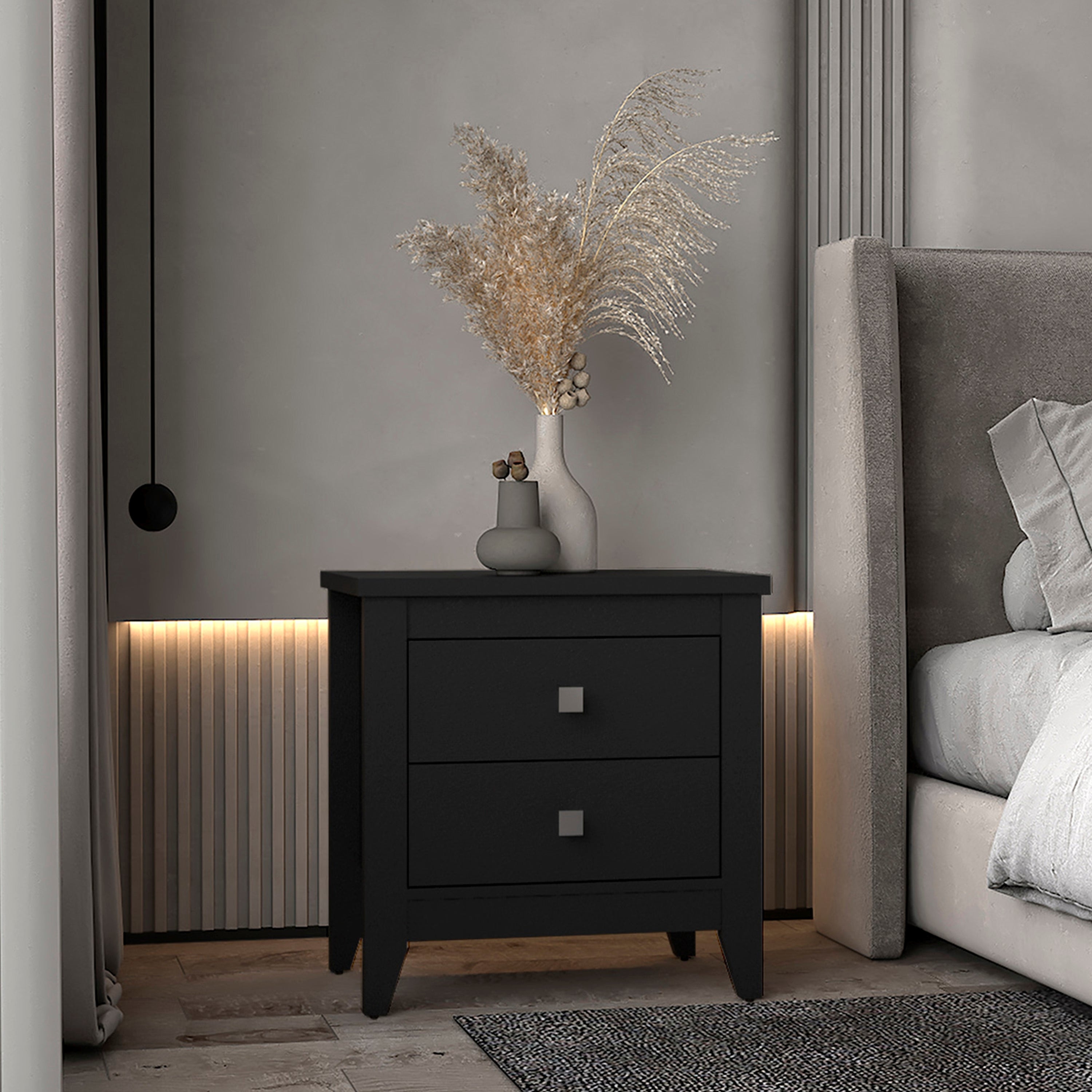 Wenge Finish Two-Drawer Modern Nightstand