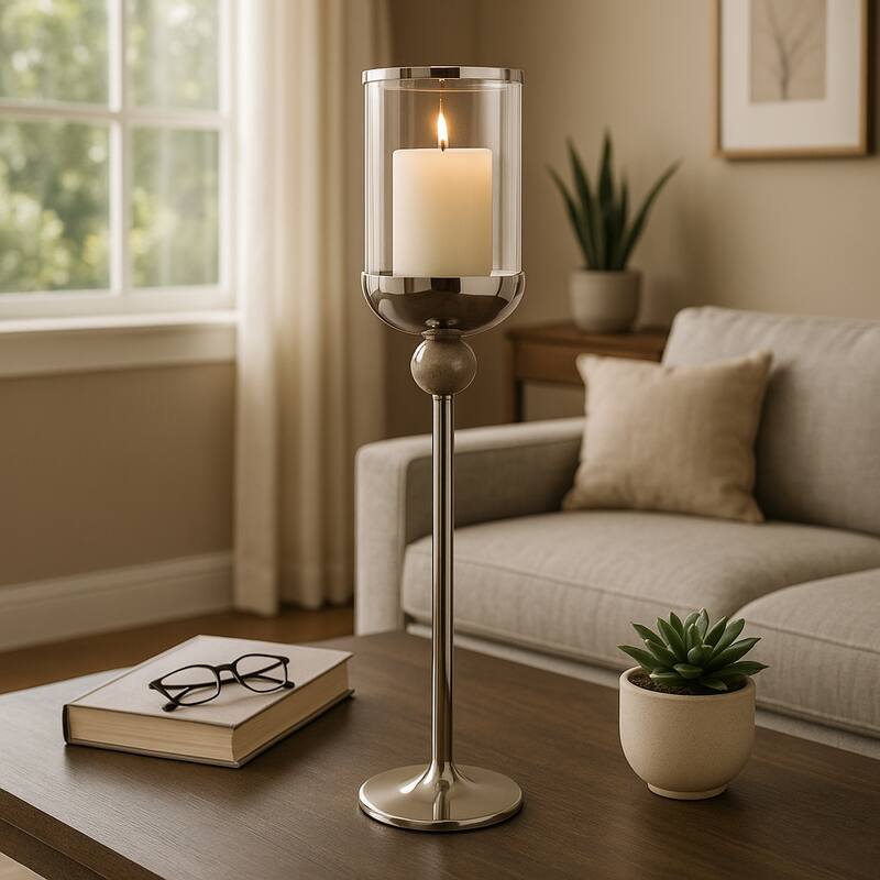 Metal Marble Floor Candle Holder Elegant Sculptural Hurricane