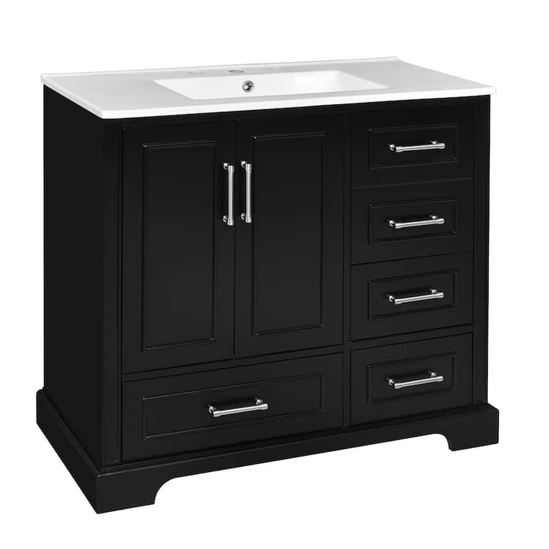 Bathroom Vanity with Resin Sink, Bathroom Vanity Set with 4 Drawers, Bathroom Storage Cabinet with 2 Soft Close Doors