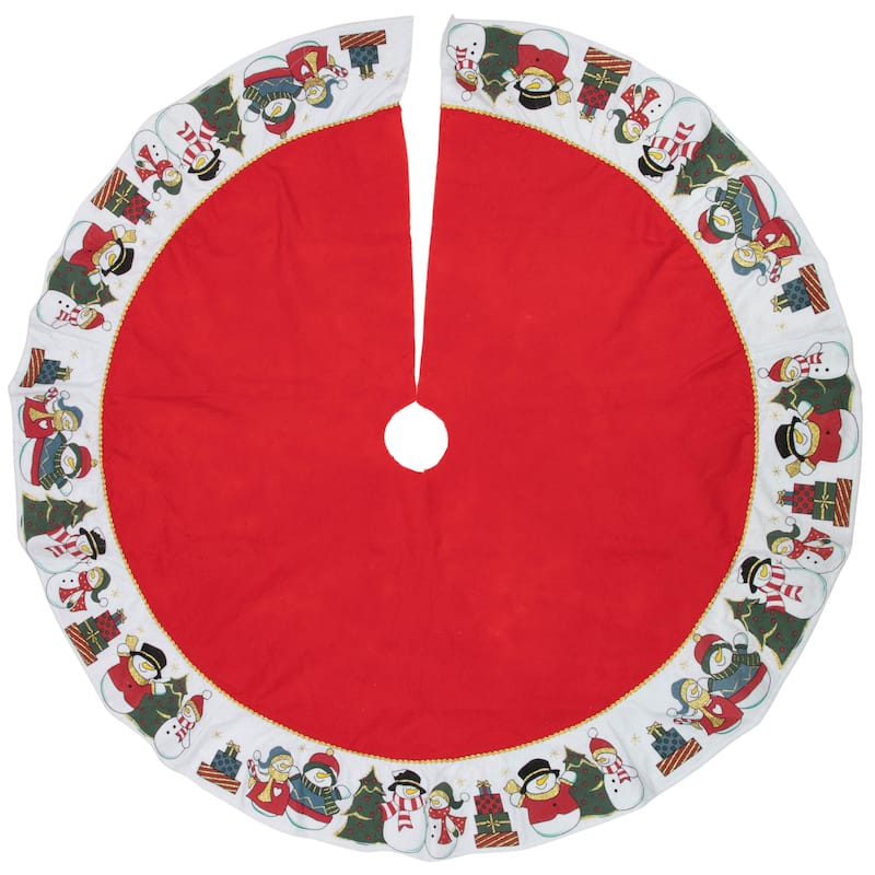 48" Red and White Jolly Snowman Christmas Tree Skirt - 48