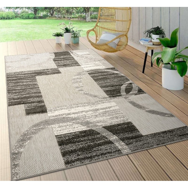World Rug Gallery Modern Boxes Abstract Indoor/Outdoor Area Rug