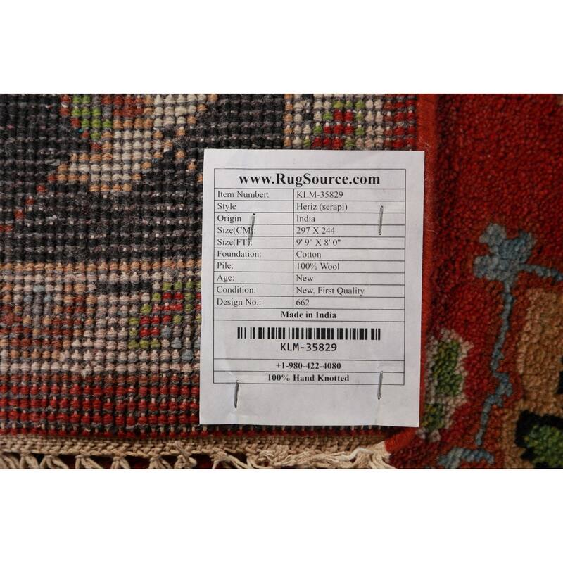 Red Heriz Serapi Indian Area Rug Handmade Wool Carpet - 8'0" x 9'9"