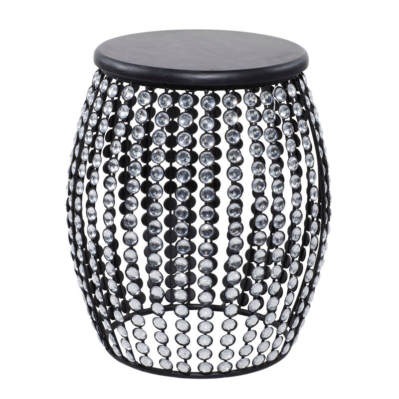 Metal Open Frame Accent Table with Crystal Embellishments - Gold or Black