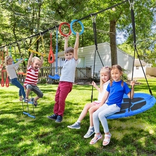 Ninja Warrior Obstacle Course for Kids with Swing, Tree Slackline Jungle Gym Outdoor