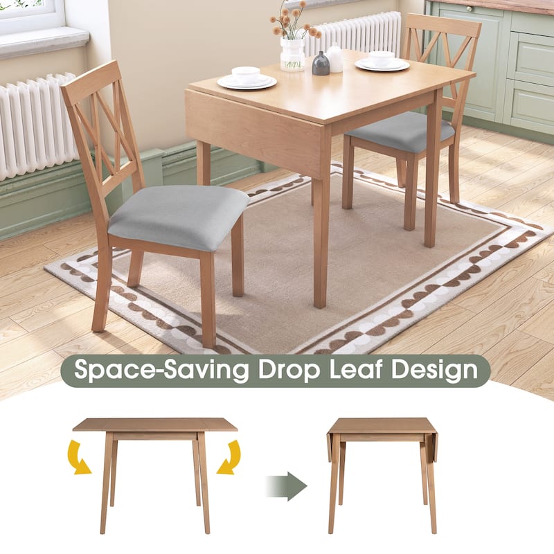 5 Piece Extendable Dining Set, Kitchen Table Set with Drop Leaf Dining Table and 4 Upholstered Dining Chairs