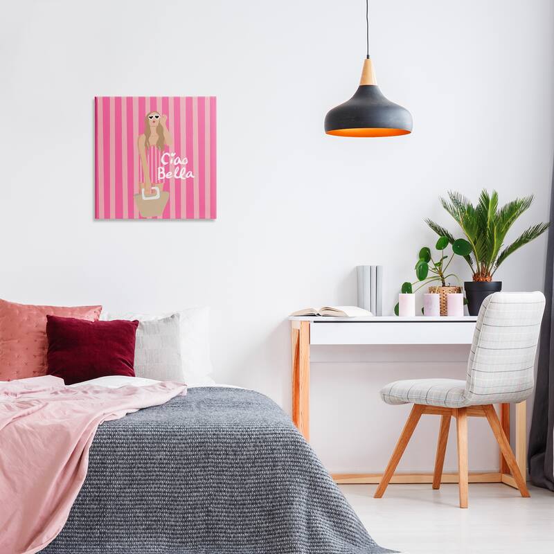 Stupell Pink Striped Glam Girl Canvas Wall Art Design By Chen Alyesh