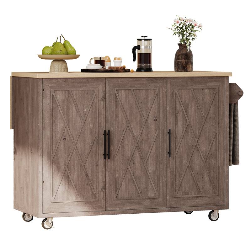 Kitchen Island with Drop Leaf and Towel Rack