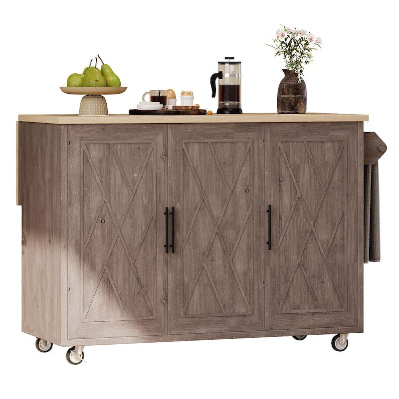 Kyle Geometric Twill Textured Design Kitchen Island with Drop Leaf(51-in x30-in x36-in)