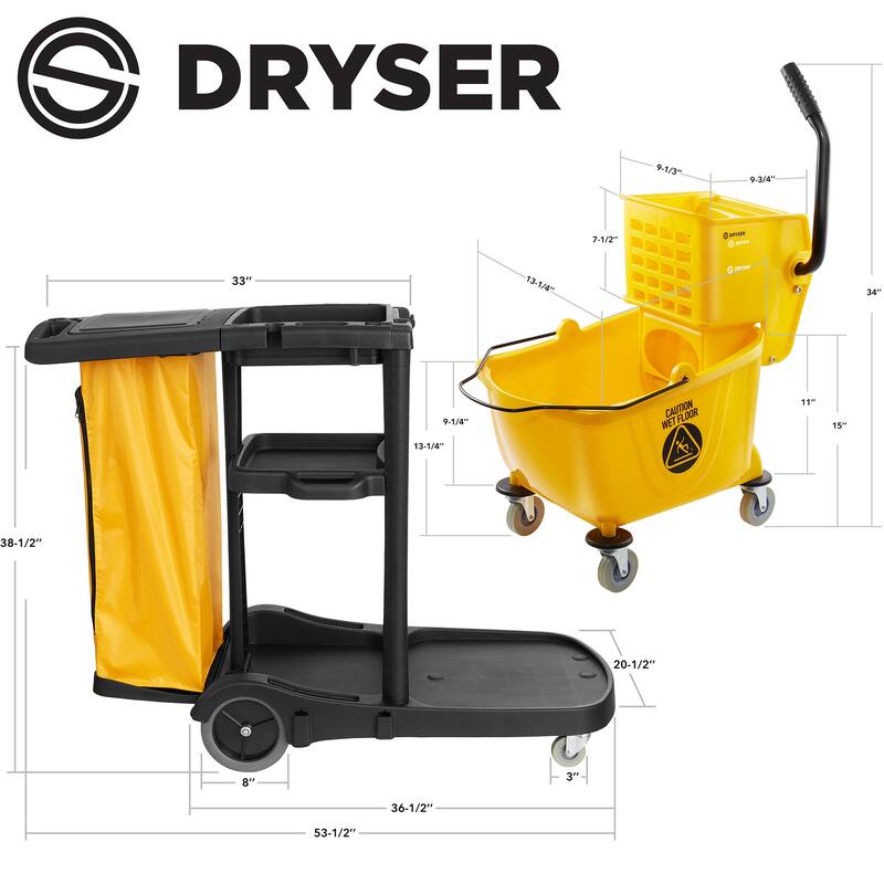 Commercial Housekeeping Caddy and Commercial Mop Bucket 26 Qt Yellow