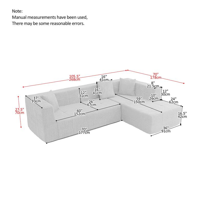 Modular L-Shaped Sectional Floor Couch Tufted Lounge Sofa with Chaise