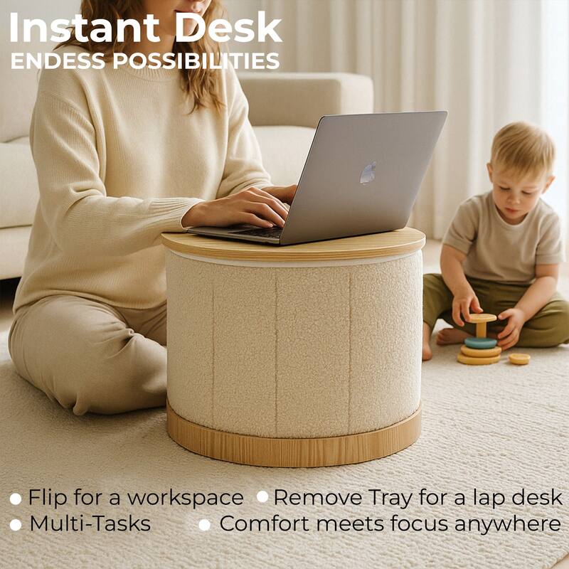 Aria Home Teddy Fabric Ottoman Coffee Table with Hidden Storage