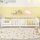 preview thumbnail 16 of 26, Queen Size Pine Wood Floor Bed with Safety Guardrails and Door for Kids, Boys, Girls, Bedroom