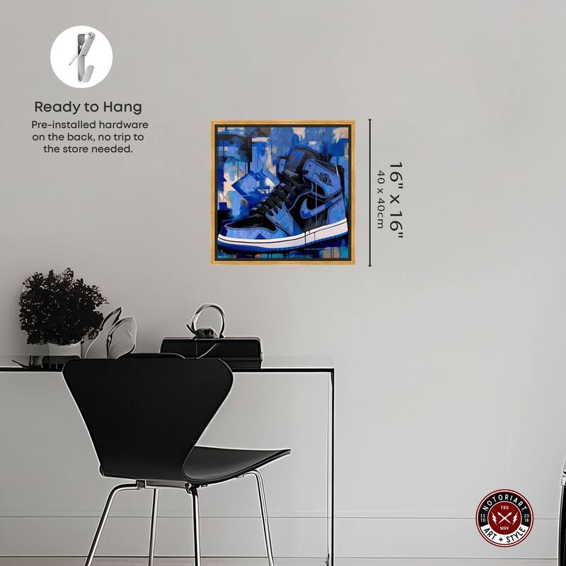 Notoriart Blue Brush Sneakers Framed Sneaker 1 Piece Canvas Wall Art