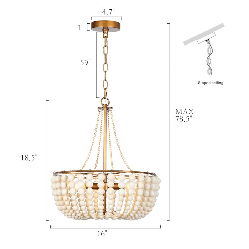 Renia Modern Glam Distressed Wood Beaded Coastal Chandelier 3-light French Country Antique Brass Kitchen Bedroom Lights