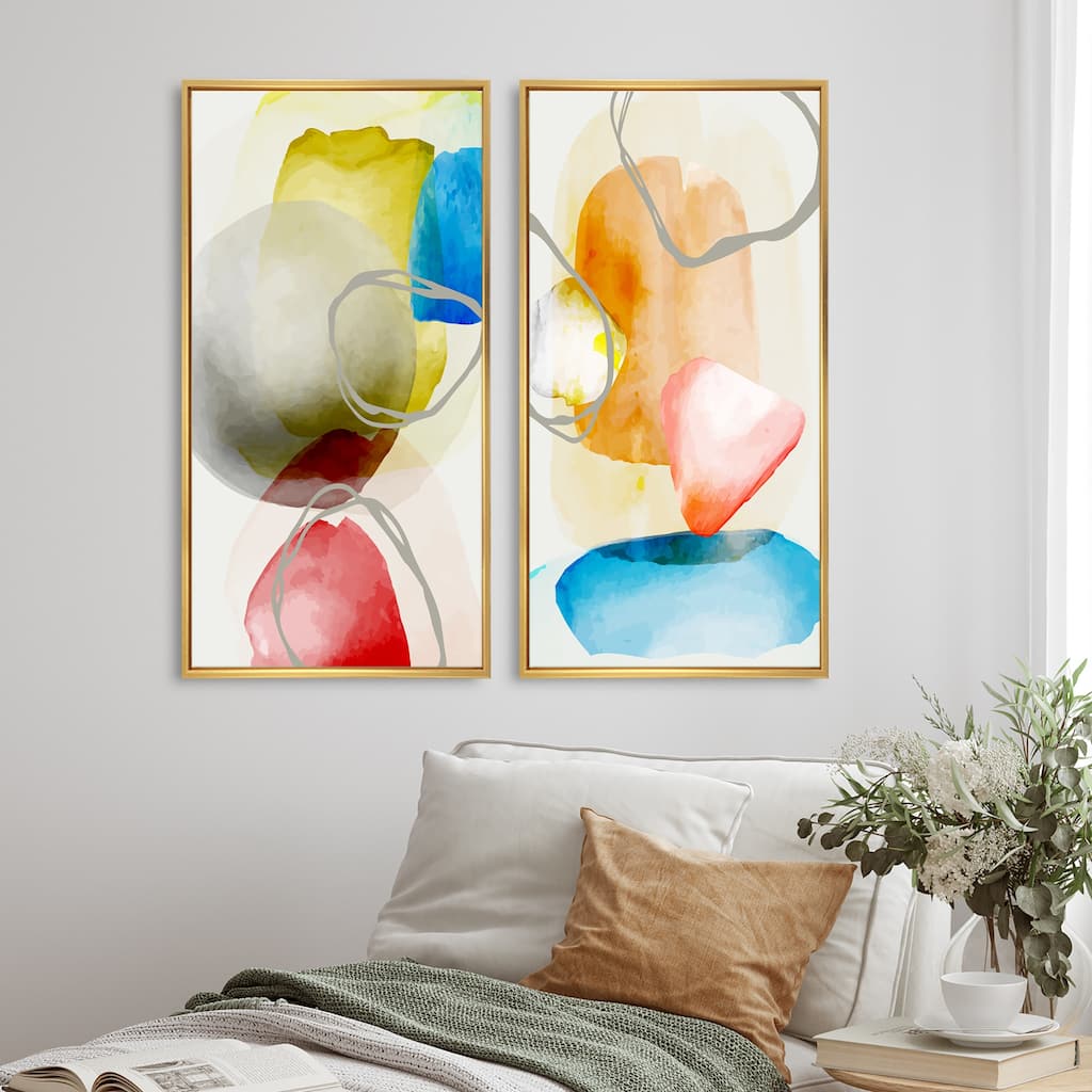 Designart "Trendy Abstracts With Colorful Shapes VI" Abstract Framed Art Set of 2 Pieces