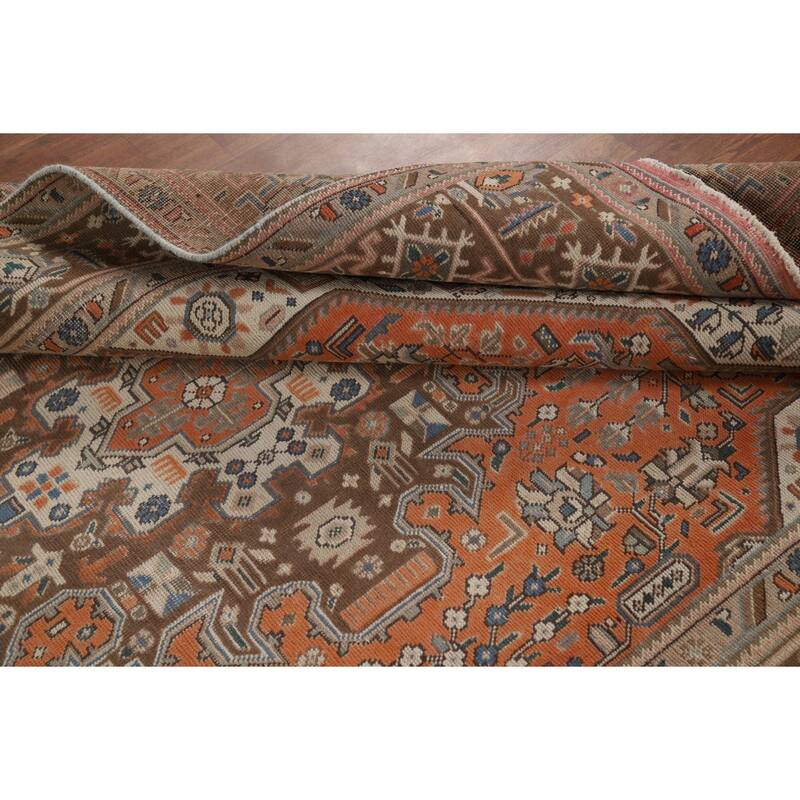 Geometric Tabriz Area Rug Orange Handmade Wool Carpet - 6'5"x 9'5"