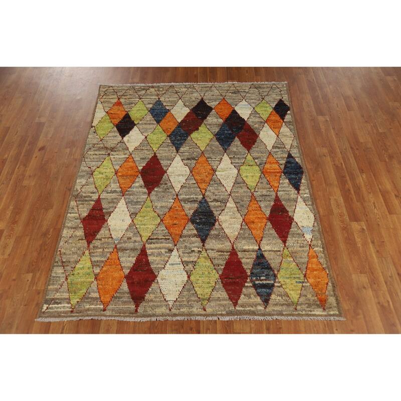 Trellis Geometric Moroccan Oriental Rug Hand-Knotted Wool Carpet - 5'0" x 6'7"