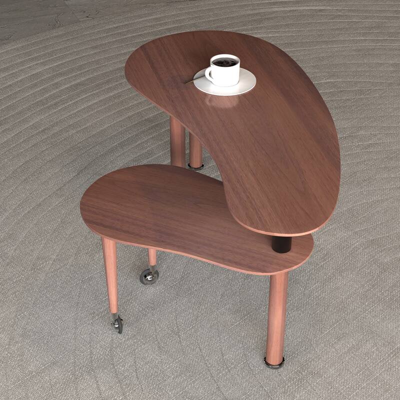 Contemporary rotatable cocktail table with solid rubber wood legs, 360 degree rotating coffee table