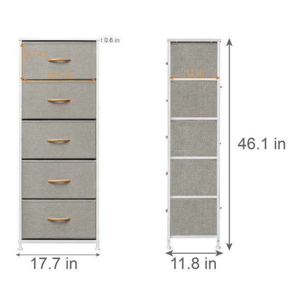 dimension image slide 7 of 12, Contemporary 5-drawer Chest Vertical Storage Tower- Fabric Dresser