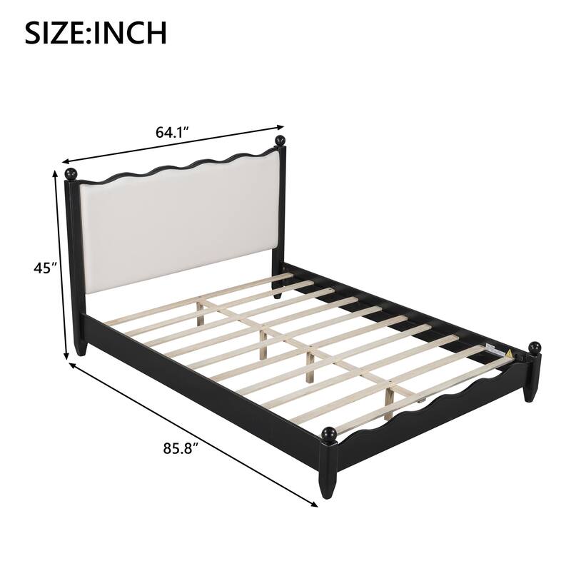 Wood Platform Bed with Upholstered Headboard by Harper&Bright Designs