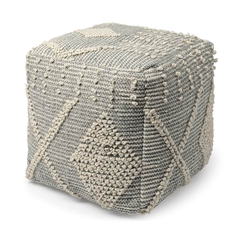 HomeRoots 18" Gray And Cream Woven Geometric Cube Pouf Ottoman