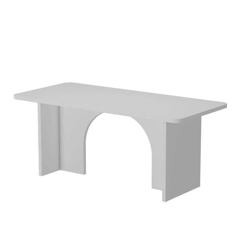 Modern White Rectangular Dining Table with Arch Base Minimalist Wood Kitchen Table Multifunctional for Home or Office