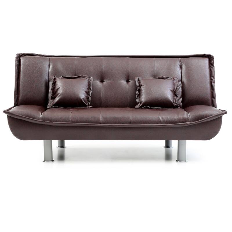 Faux Leather Tufted Straight Armless Sofa with Pillows - 74" - Burgundy